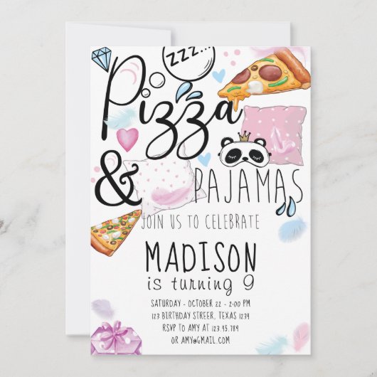 Pizza & Pyjama's Slaapfeest Kaart (Voorkant)