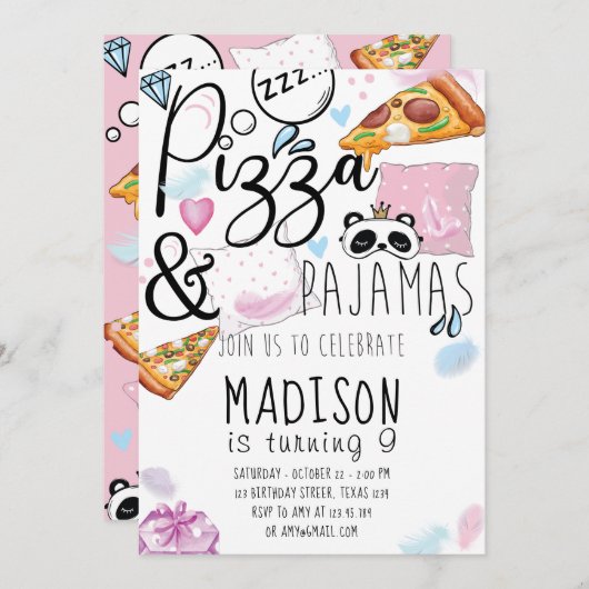 Pizza & Pyjama's Slaapfeest Kaart (Voorkant / Achterkant)