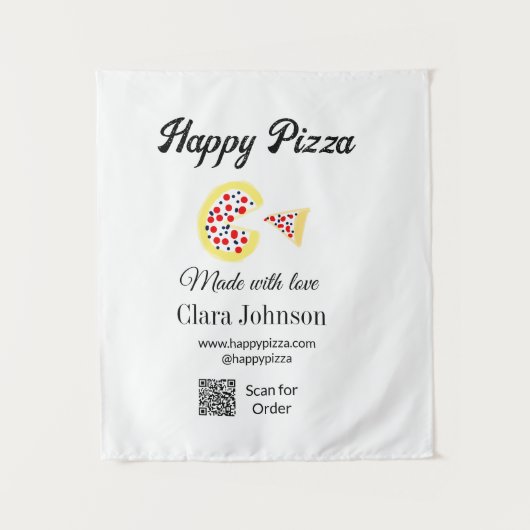 Pizza restaurant cafe pizzeria scan QR-code bestel Wandkleed (Voorkant)