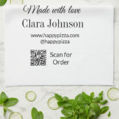 Pizza restaurant cafe pizzeria scan QR-code om te  Theedoek (Gevouwen)