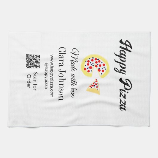 Pizza restaurant cafe pizzeria scan QR-code om te  Theedoek (Horizontaal)