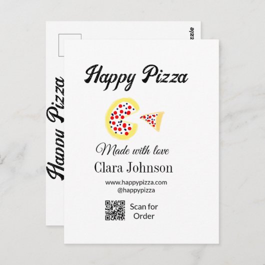 Pizza restaurant cafe pizzeria scan QR code order  Briefkaart (Voorkant / Achterkant)