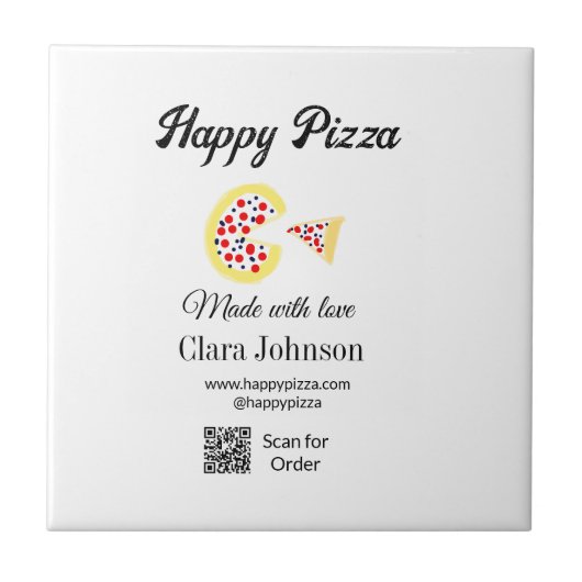 Pizza restaurant cafe pizzeria scan QR code order  Tegeltje (Voorkant)