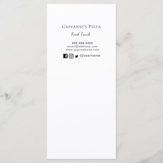 Pizza restaurant/food truck menu Kaart (Achterkant)