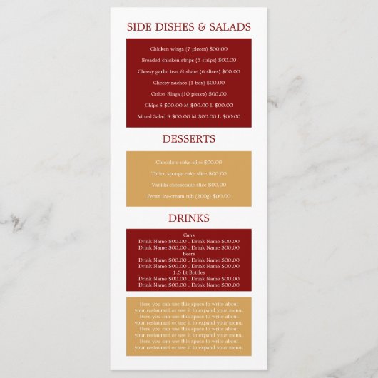 Pizza Restaurant, Pasta Slank Menu (Achterkant)