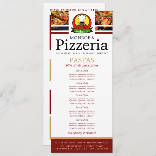 Pizza Restaurant, Pasta Slank Menu (Voorkant / Achterkant)