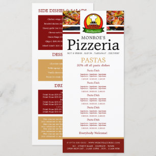 Pizza Restaurant, Pasta Slimline Menu