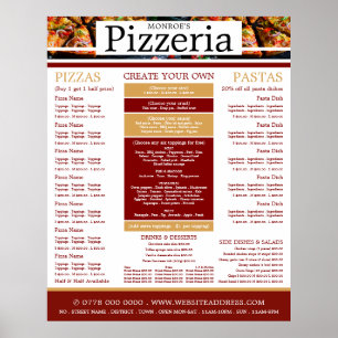 Pizza Restaurant, Pizzeria Menu Poster