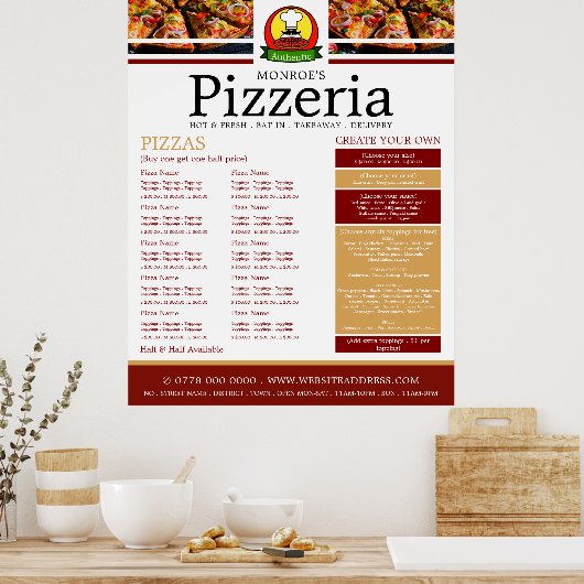 Pizza Restaurant, Pizzeria Menu Poster (Keuken)