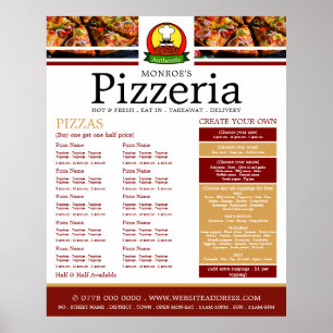 Pizza Restaurant, Pizzeria Menu Poster