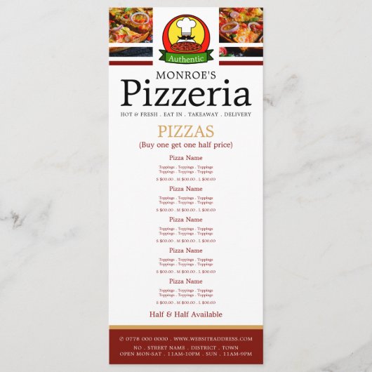 Pizza Restaurant, Pizzeria Slimline Menu (Voorkant)
