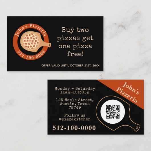  Pizza Restaurant Promo Visitekaartje (Voorkant / Achterkant)