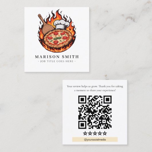 Pizza Restaurant Review QR Code Vierkante Visitekaartje (Voorkant / Achterkant)