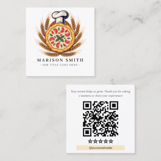 Pizza Restaurant Review QR Code Vierkante Visitekaartje (Voorkant / Achterkant)