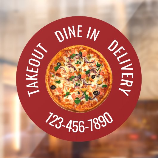 Pizza Restaurant Round Window Cling Sign Raamsticker (Vel 2)