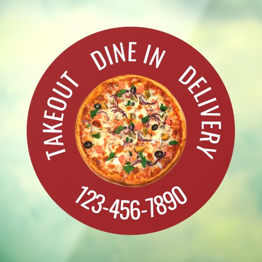 Pizza Restaurant Round Window Cling Sign Raamsticker (Vel 3)