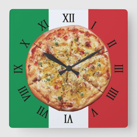 Pizza ~ Roman cijfers ~ Italiaanse vlag ~ Vierkante Klok (Voorkant)