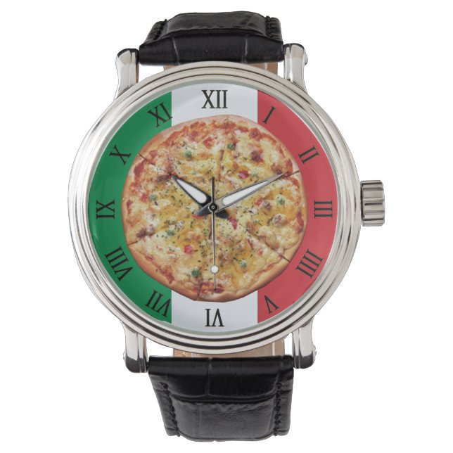 Pizza ~ Roman Numerals ~ Italian Flag ~ Horloge (Voorkant)