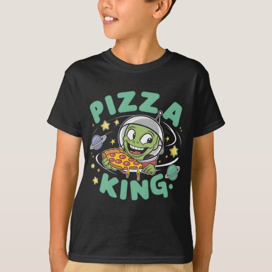 Pizza Royalty-vrije Pizza: Cartoon Karakter Houdt  T-shirt (Voorkant)