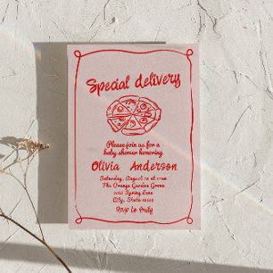 Pizza Roze Hand getrokken Speciale Levering Baby s Kaart