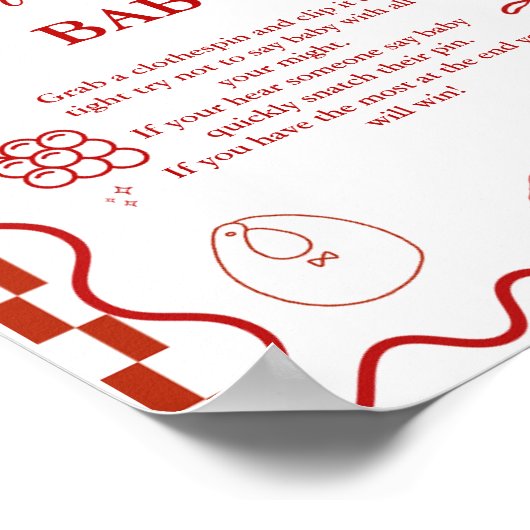 Pizza Roze niet zeggen baby baby shower teken Poster (Hoek)