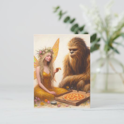 Pizza Sasquatch en de fee Briefkaart (Staand voorkant)