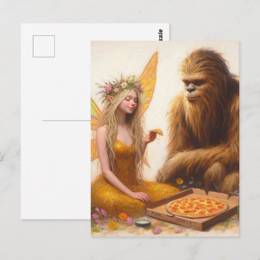 Pizza Sasquatch en de fee Briefkaart (Voorkant / Achterkant)