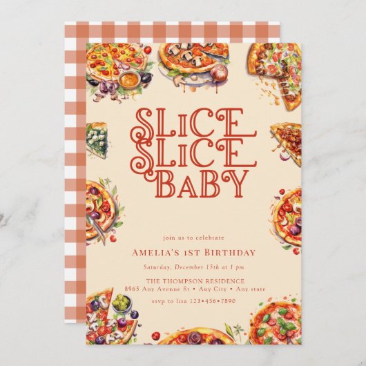 pizza | Segment | 1e verjaardag uitnodigingen (Voorkant / Achterkant)
