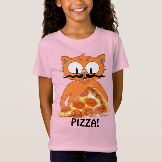 PIZZA! Señor Gato Cartoon Cat met Pizza Slice T-shirt (Voorkant)