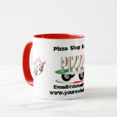 Pizza-service, rode groene visitekaartje koffie-mo mok (Voorkant links)