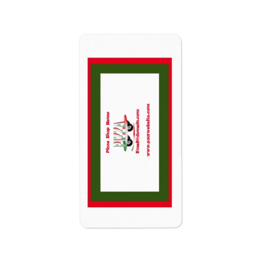 Pizza-service, rood groen, gepersonaliseerd etiket (Voorkant)