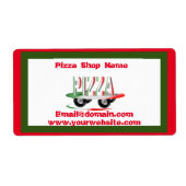 Pizza-service, rood groen, gepersonaliseerd etiket (Voorkant)