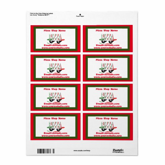 Pizza-service, rood groen, gepersonaliseerd etiket (Full Sheet)