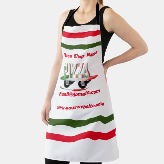 Pizza-service, rood groen, gepersonaliseerd schort (Insitu)
