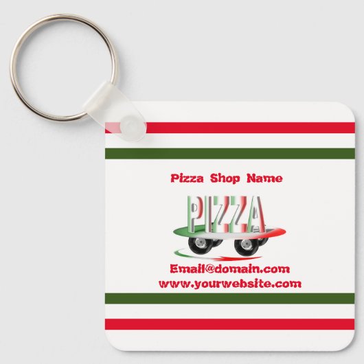 Pizza-service, rood groen, gepersonaliseerd sleutelhanger (Voorkant)