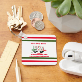 Pizza-service, rood groen, gepersonaliseerd sleutelhanger