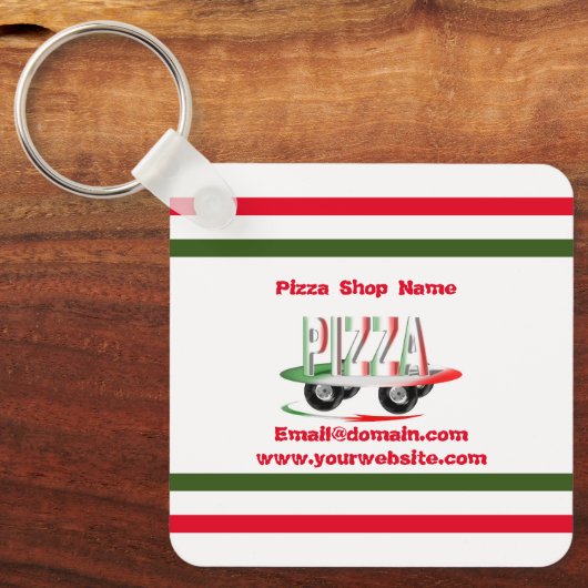 Pizza-service, rood groen, gepersonaliseerd sleutelhanger (Voorkant)
