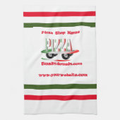 Pizza-service, rood groen, gepersonaliseerd theedoek (Verticaal)