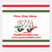 Pizza-service, rood groen, gepersonaliseerd vierkante sticker (Voorkant)