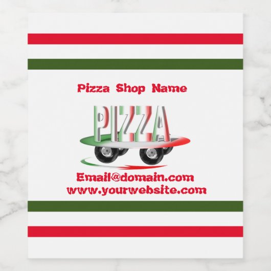 Pizza-service, rood groen, gepersonaliseerd wijn etiket (Enkel label)