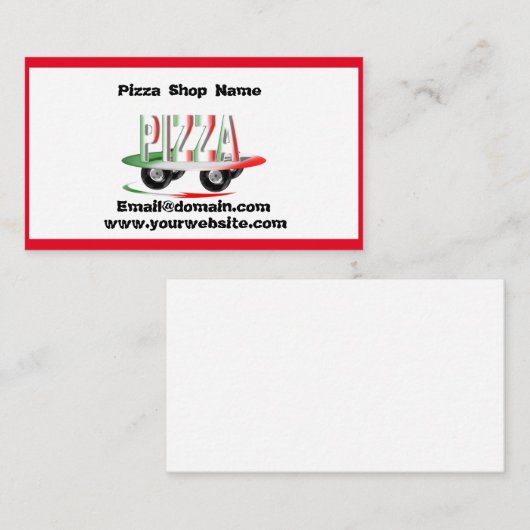 Pizza-service, rood groen visitekaartje (Voorkant / Achterkant)