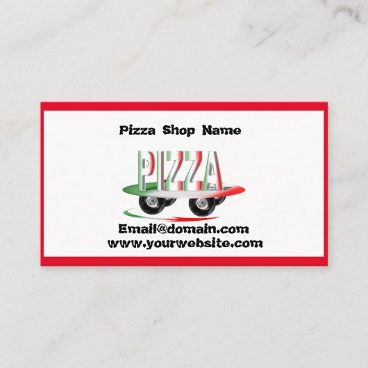 Pizza-service, rood groen visitekaartje (Voorkant)