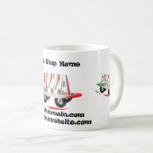 Pizza-service, rood groen visitekaartje koffiemok (Voorkant rechts)