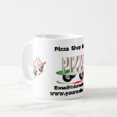 Pizza-service, rood groen visitekaartje koffiemok (Voorkant links)