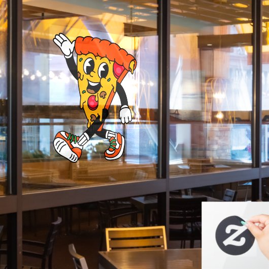 Pizza Shop Cartoon Pepperoni Pizza Slice Raamsticker (Restaurant Raam)
