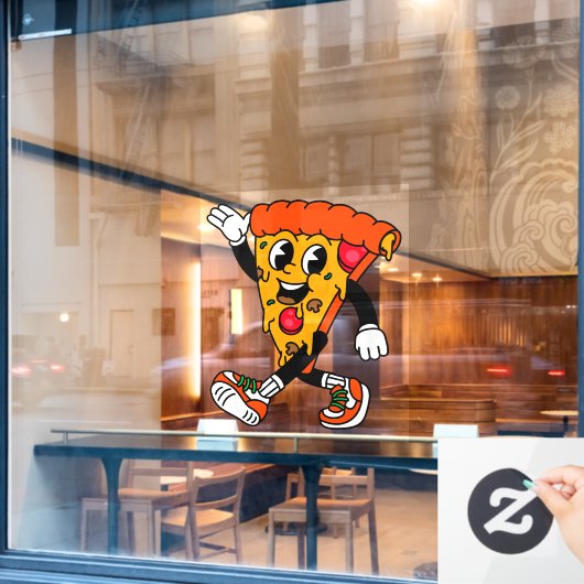 Pizza Shop Cartoon Pepperoni Pizza Slice Raamsticker (Cafe Raam)