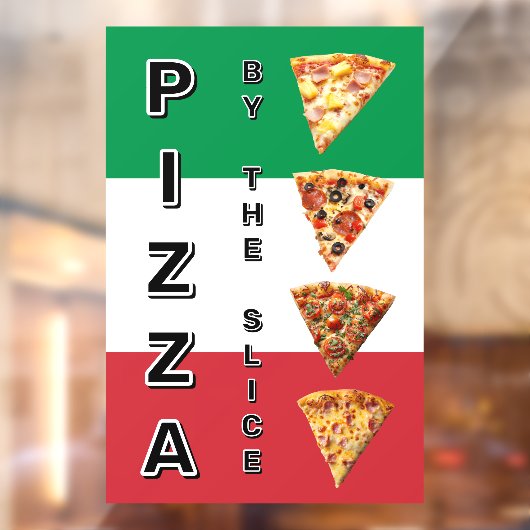 Pizza Shop Pizza bij de Italiaanse Slice vlag Raamsticker (Vel 2)