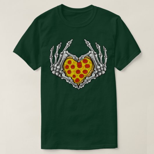 Pizza skeleton Heart en Hands Gothic Halloween Co. T-shirt (Design voorkant)