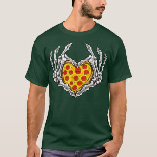 Pizza skeleton Heart en Hands Gothic Halloween Co. T-shirt