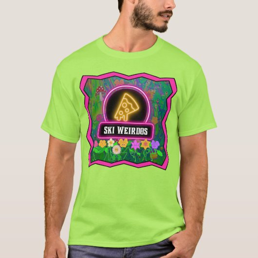 Pizza Ski Weirdos Roze Rand T-Shirt (Voorkant)